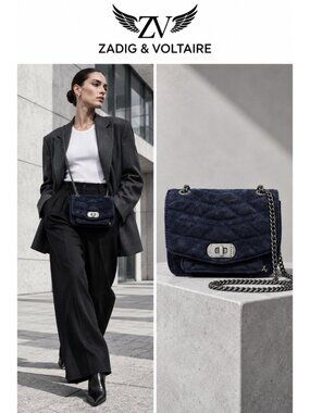 Zadig & Voltaire Navy Blue Quilted Suede Mini Chain Crossbody Bag